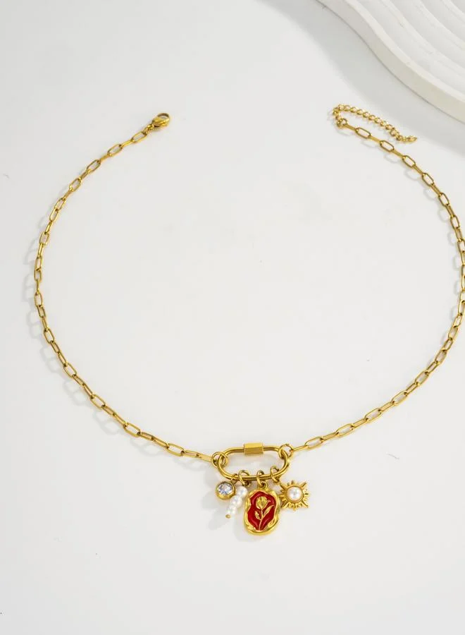 تايك تو عقد بقلادة تشارم ذهبية